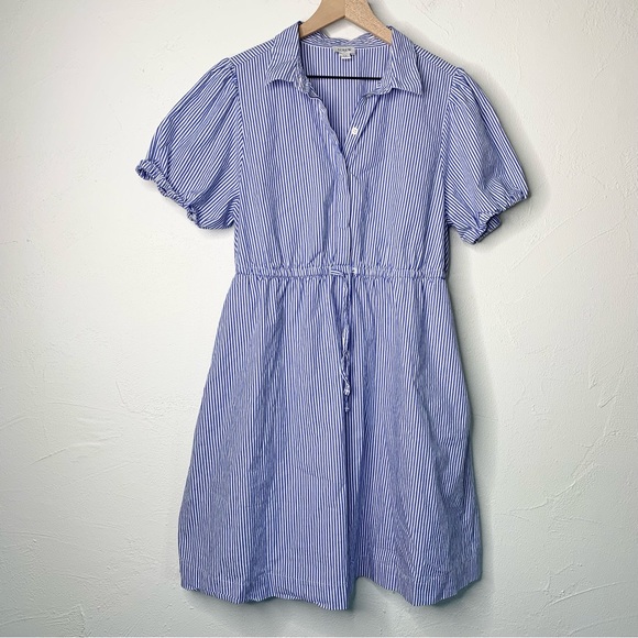 J. Crew Dresses & Skirts - J.Crew Size 14 Short-sleeve collared mini dress Banker Blue Striped drawstring